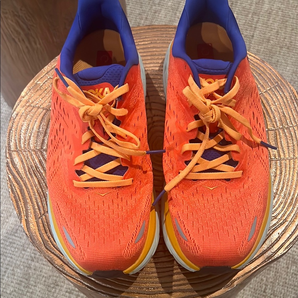 Hoka Orange and Purple Running Shoes